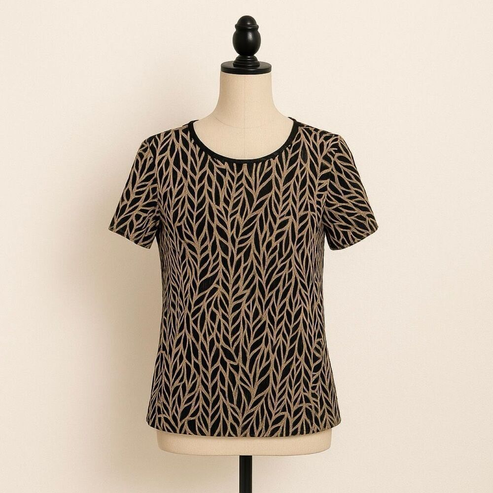Vintage Jaipur Burnout Leaf Top | Size S | Textured Semi-Sheer Short Sleeve Blou
